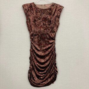 Guess Brown/Burgundy Floral Velvet Stretch Ruched Side Bodycon Dress Small